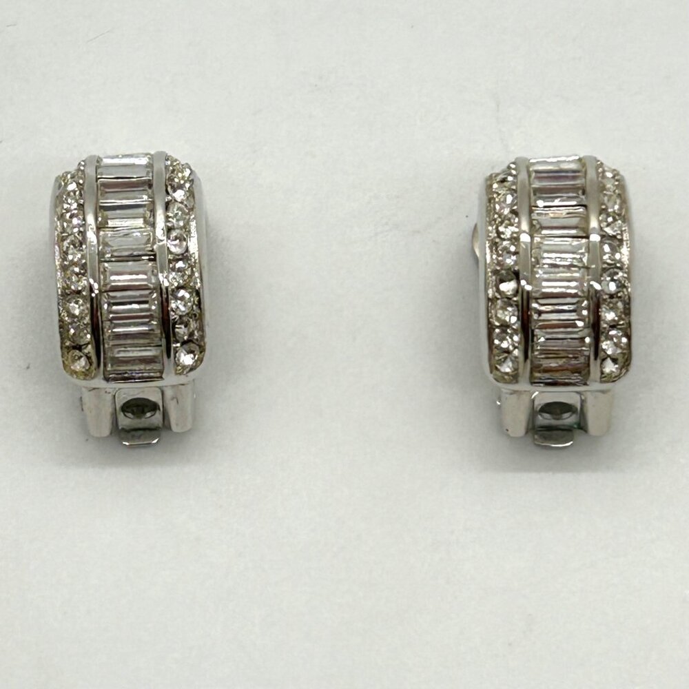 Christian Dior Vintage Clip-On Earrings With Rhinestones & Silver-Tone Metal - Picture 15 of 16